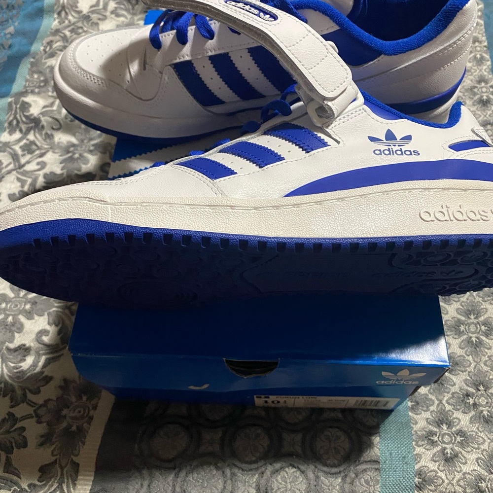 Adidas Men White and Royal Blue Sneakers